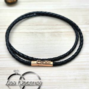 Кожаный гайтан с золотым замком (артикул: к4кв)